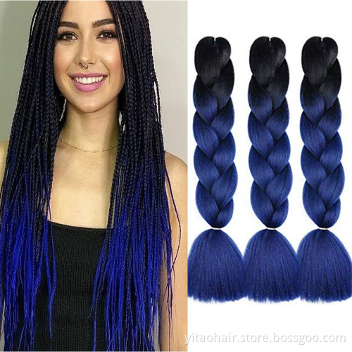Lowest wholesale price Ombre Braiding Hair Extensions For Braiding Hair blue 24inch Jumbo Colorful Braiding Hair Pre stretched